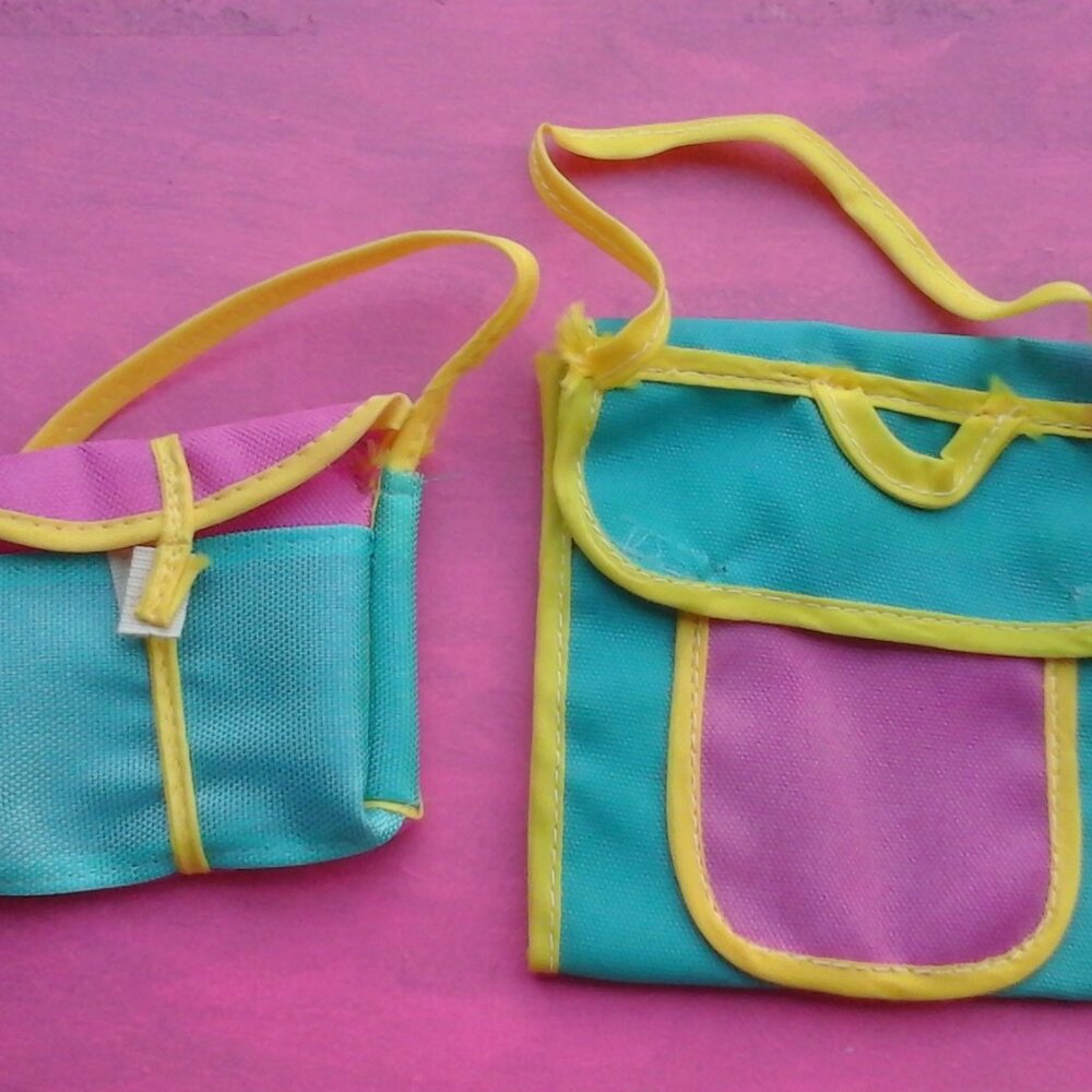Barbie doll size green & pink luggage bags 80s